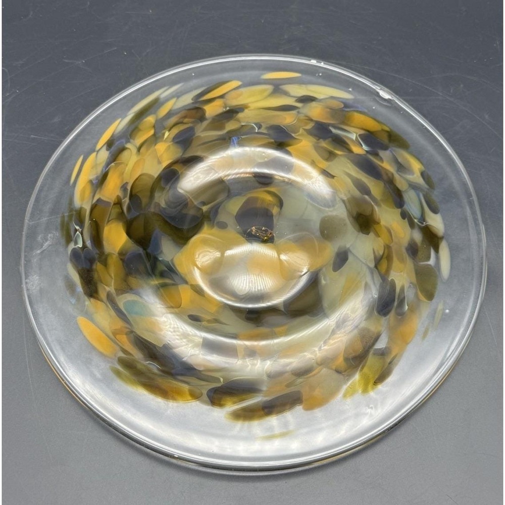 Hand Blown Art Glass Display Platter Abstract Multicolor Studio Glass 11"